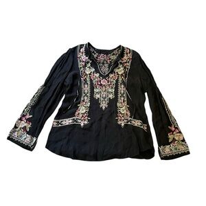 Floral Embroidered Boho Bohemian Pullover Tunic Shirt
